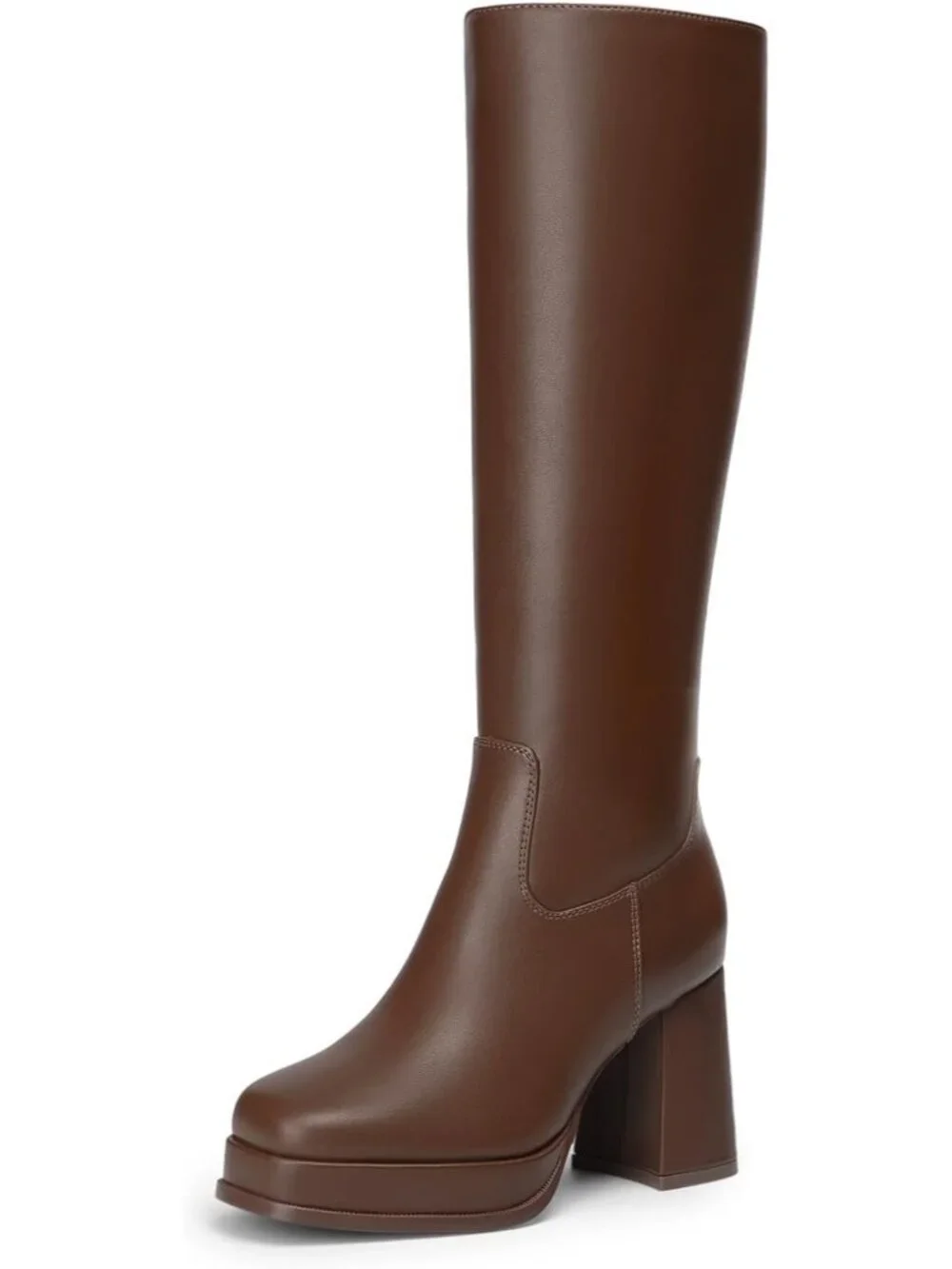 Women's Brown Chunky Heel Modern Square Toe Cushioned Insole Knee High Boots